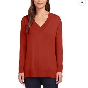 Matty M Womens V-Neck Sweater with Side Slits, Sienna, XL Long Sleeve